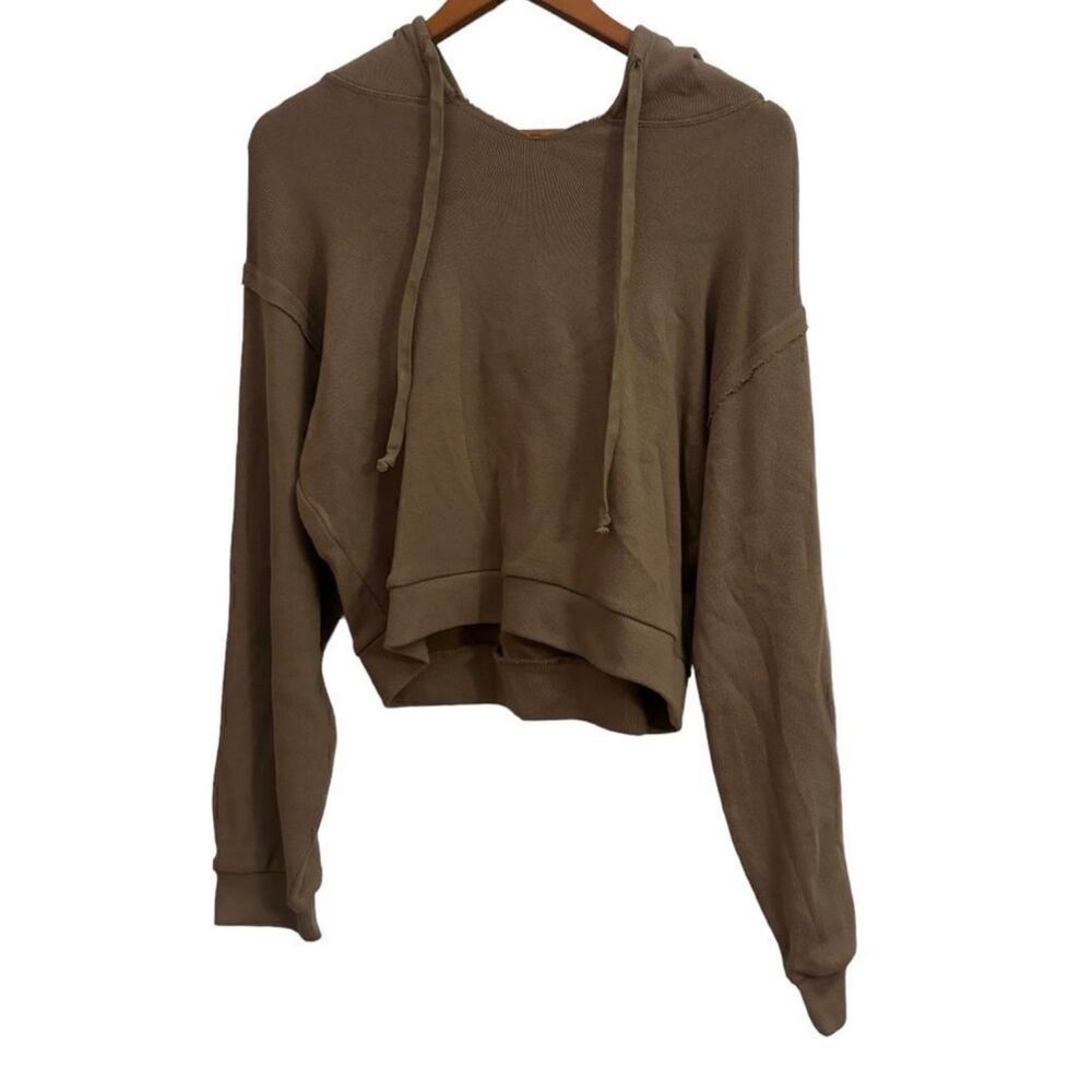 Free People FP Beach Oversized Cropped Hoodie Sweatshirt Brown Taupe XS NWT - Picture 2 of 7